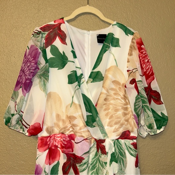 Maison Tara Floral Asymmetric Ruffle Faux-Wrap Maxi Dress Size 14 - Picture 3 of 5